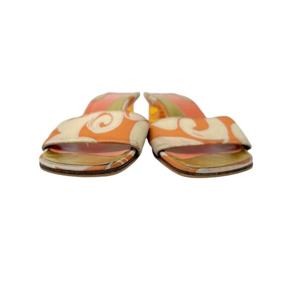 FENDI Vintage FF Logo Sandals Block Heels #36.5 Orange Gold Canvas [106216] - Picture 2 of 11